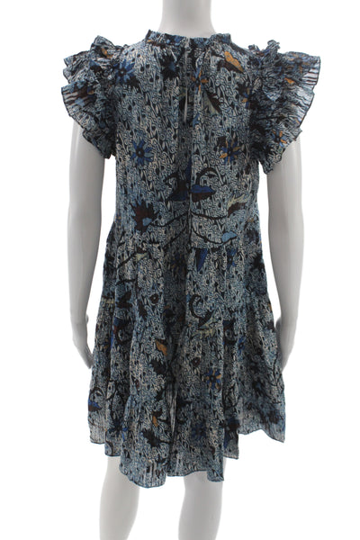 Ulla Johnson Womens A-Line Cotton Batik Dress Short Sleeve High Neck Size 2