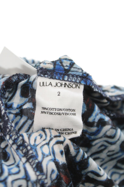 Ulla Johnson Womens A-Line Cotton Batik Dress Short Sleeve High Neck Size 2