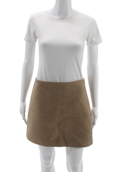 Theory Women Beige Wool Blend Mini Skirt Zip Closure Size 4
