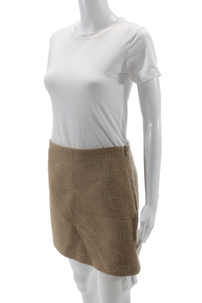 Theory Women Beige Wool Blend Mini Skirt Zip Closure Size 4