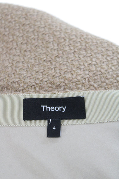Theory Women Beige Wool Blend Mini Skirt Zip Closure Size 4
