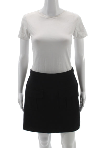 Theory Womens Black Cotton Mini Skirt Solid Zip Closure Size 4