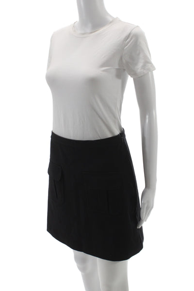 Theory Womens Black Cotton Mini Skirt Solid Zip Closure Size 4