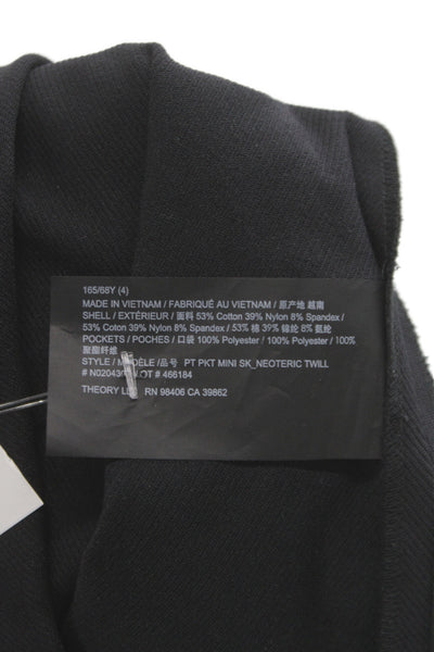 Theory Womens Black Cotton Mini Skirt Solid Zip Closure Size 4