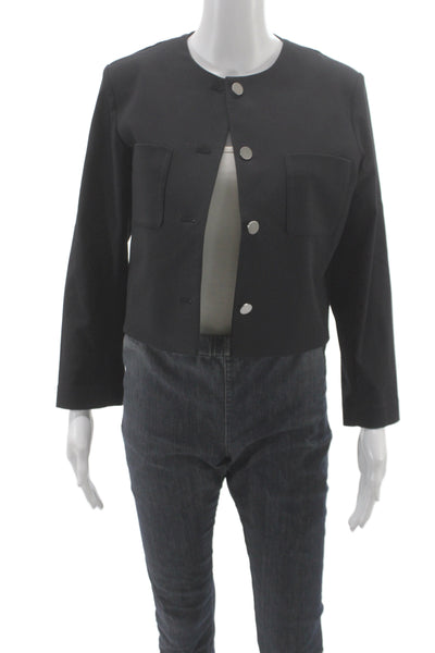 Theory Women Basic Jacket Black Cotton Blend Button Long Sleeve Size 4