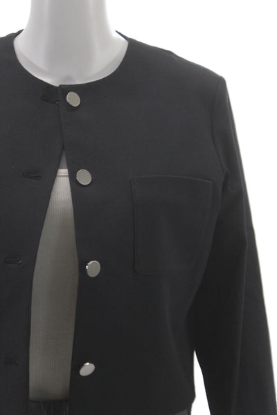 Theory Women Basic Jacket Black Cotton Blend Button Long Sleeve Size 4