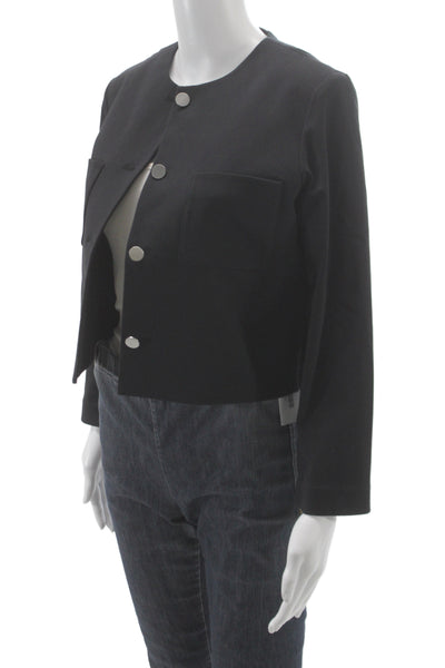 Theory Women Basic Jacket Black Cotton Blend Button Long Sleeve Size 4