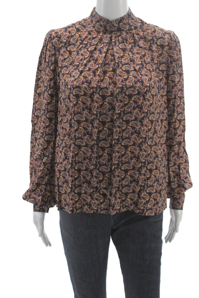 Ulla Johnson Womens Blouse Multicolor Paisley High Neck Long Sleeve Size 36