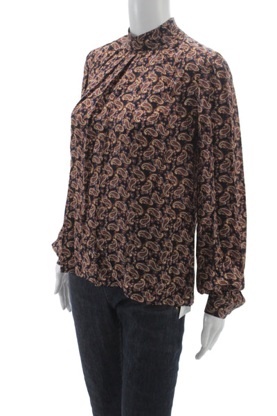 Ulla Johnson Womens Blouse Multicolor Paisley High Neck Long Sleeve Size 36
