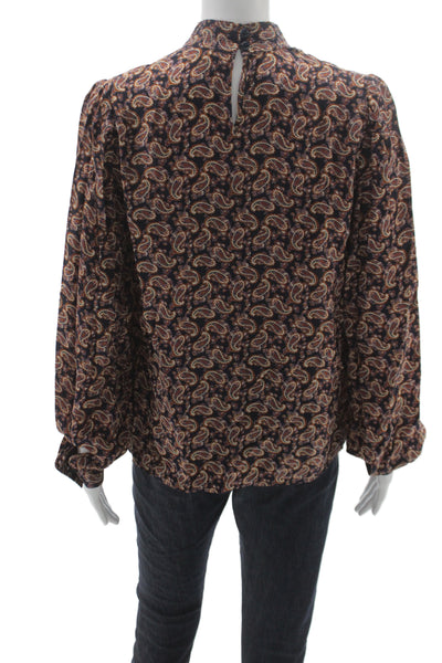 Ulla Johnson Womens Blouse Multicolor Paisley High Neck Long Sleeve Size 36