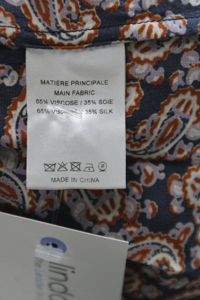Ulla Johnson Womens Blouse Multicolor Paisley High Neck Long Sleeve Size 36