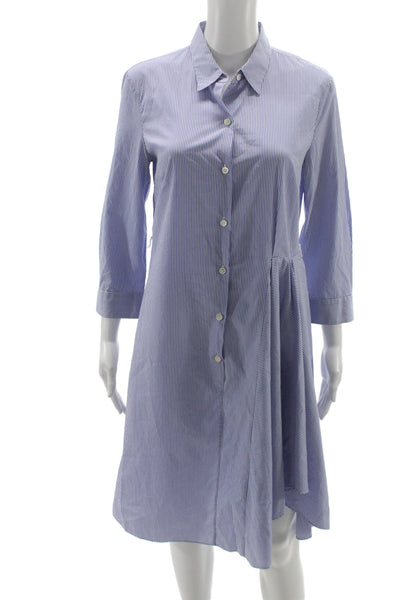 Theory Womens Shirt Dress Blue Striped Cotton Collared 3/4 Sleeve Size 6