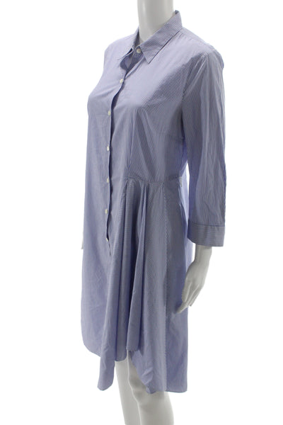 Theory Womens Shirt Dress Blue Striped Cotton Collared 3/4 Sleeve Size 6