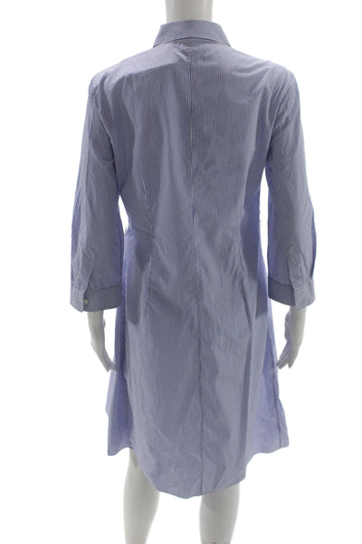 Theory Womens Shirt Dress Blue Striped Cotton Collared 3/4 Sleeve Size 6