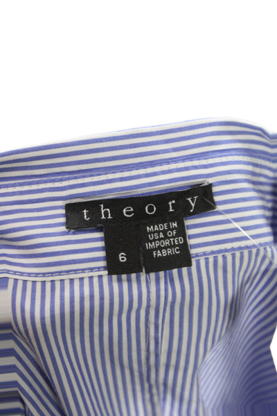 Theory Womens Shirt Dress Blue Striped Cotton Collared 3/4 Sleeve Size 6