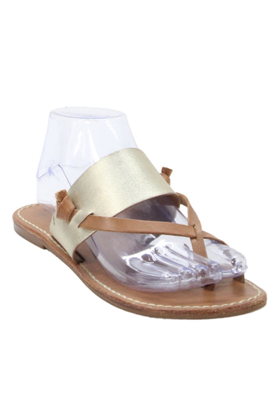 Soludos Women's Leather Metallic Thong Sandals Brown Size 7.5