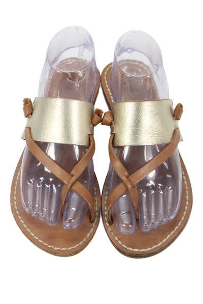 Soludos Women's Leather Metallic Thong Sandals Brown Size 7.5