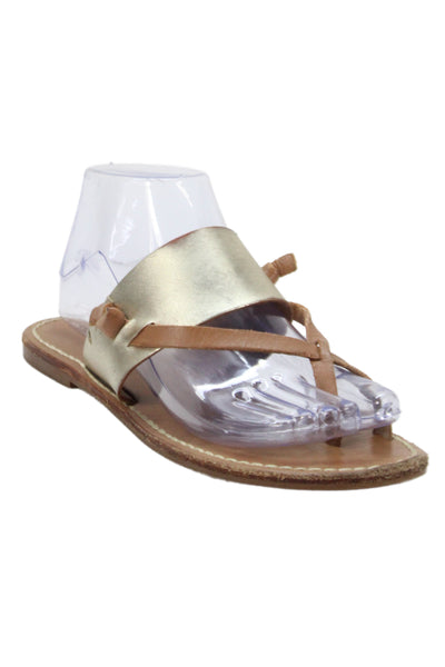 Soludos Women's Leather Metallic Thong Sandals Brown Size 7.5