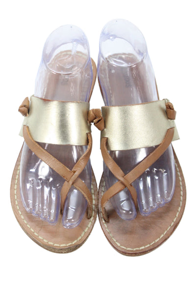 Soludos Women's Leather Metallic Thong Sandals Brown Size 7.5