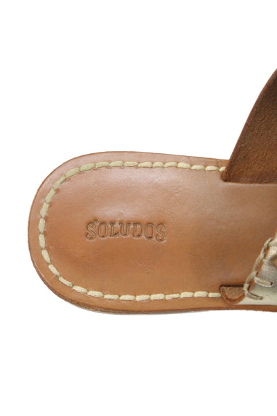 Soludos Women's Leather Metallic Thong Sandals Brown Size 7.5