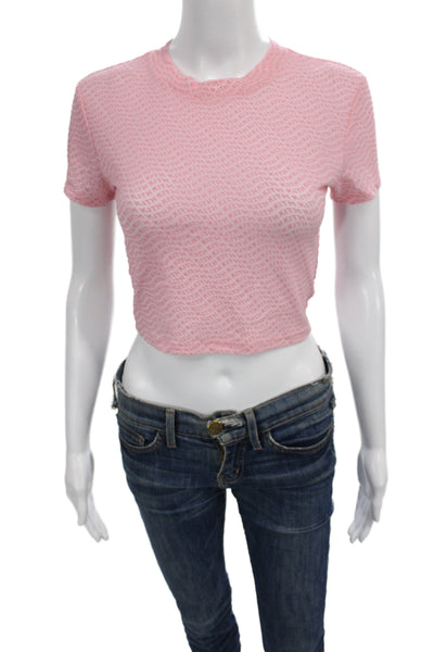 Kith Women Cropped Mesh Pink T-Shirt Crew Neck Short Sleeve Size S
