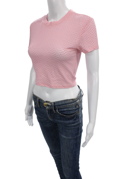 Kith Women Cropped Mesh Pink T-Shirt Crew Neck Short Sleeve Size S