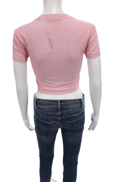 Kith Women Cropped Mesh Pink T-Shirt Crew Neck Short Sleeve Size S