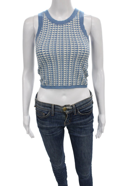 Guest in Residence Women Cropped Tank Cotton Crewneck Blue Size XS