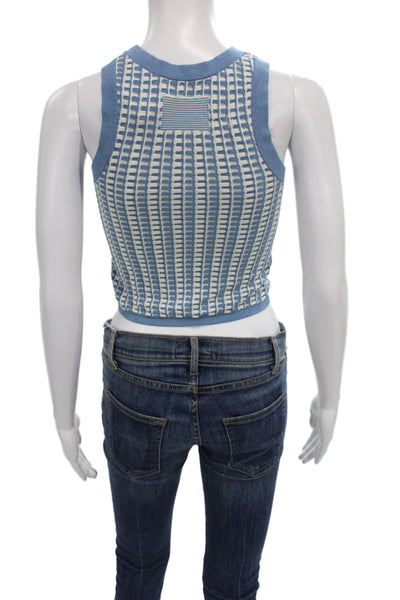 Guest in Residence Women Cropped Tank Cotton Crewneck Blue Size XS