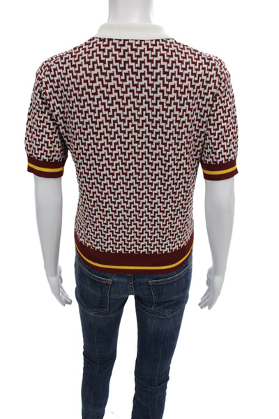 Tropic Of C Womens Ringer Polo Multicolor Geometric Short Sleeve Size S