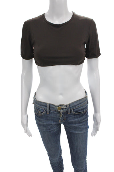 Christopher Esber Womens Cropped T-Shirt Brown Short Sleeve Crew Neck Size 4