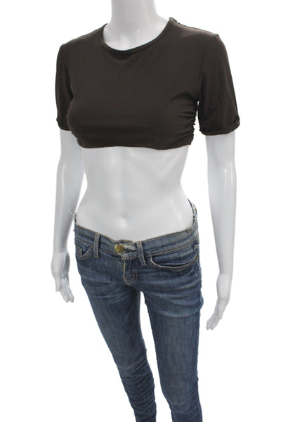 Christopher Esber Womens Cropped T-Shirt Brown Short Sleeve Crew Neck Size 4