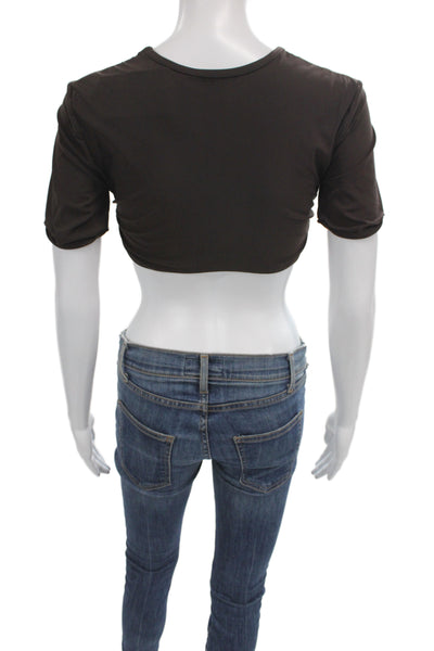 Christopher Esber Womens Cropped T-Shirt Brown Short Sleeve Crew Neck Size 4