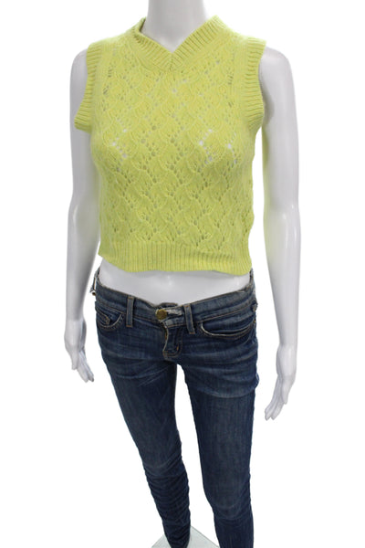 ACNE Studios Womens Wool V-Neck Sleeveless Vest Green Designer Size S