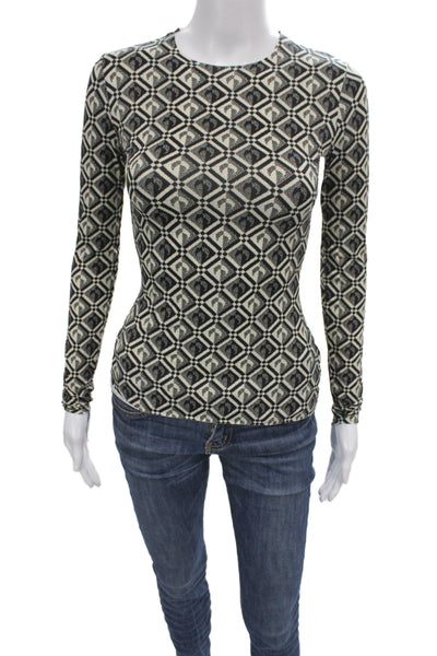 Marine Serre Womens Black Geometric Crew Neck Long Sleeve Basic T-Shirt Size S