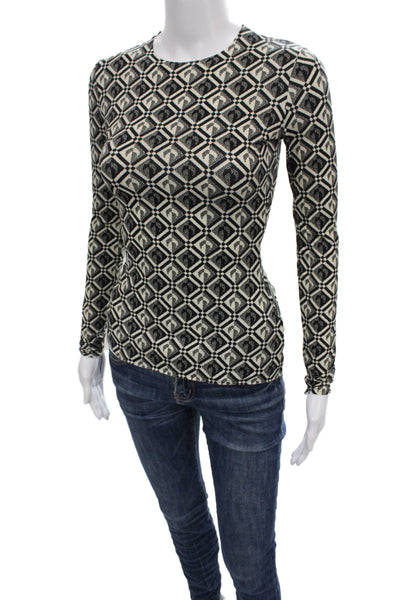 Marine Serre Womens Black Geometric Crew Neck Long Sleeve Basic T-Shirt Size S