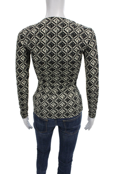 Marine Serre Womens Black Geometric Crew Neck Long Sleeve Basic T-Shirt Size S
