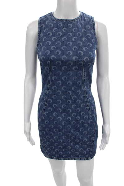 Marine Serre Womens Bodycon Dress Blue Sleeveless Crew Neck Cotton Size 36