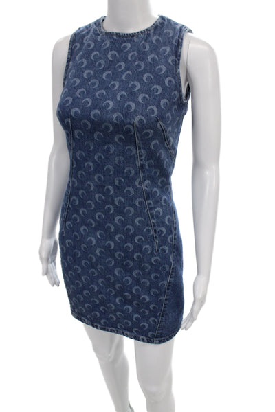 Marine Serre Womens Bodycon Dress Blue Sleeveless Crew Neck Cotton Size 36