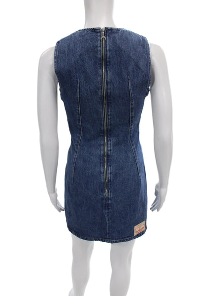 Marine Serre Womens Bodycon Dress Blue Sleeveless Crew Neck Cotton Size 36