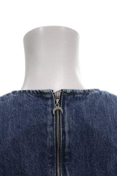 Marine Serre Womens Bodycon Dress Blue Sleeveless Crew Neck Cotton Size 36