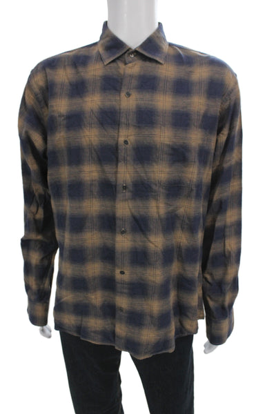 Peter Millar Mens Button Down Blue Plaid 100% Cotton Long Sleeve Size M
