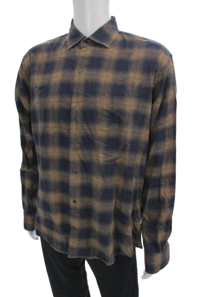 Peter Millar Mens Button Down Blue Plaid 100% Cotton Long Sleeve Size M