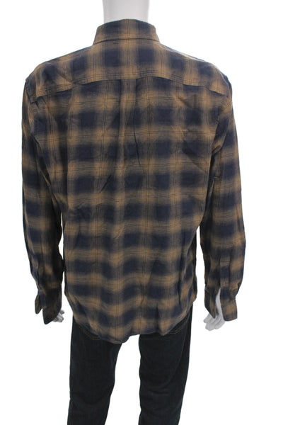 Peter Millar Mens Button Down Blue Plaid 100% Cotton Long Sleeve Size M