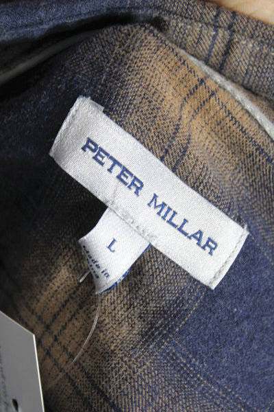 Peter Millar Mens Button Down Blue Plaid 100% Cotton Long Sleeve Size M