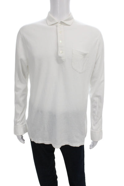Peter Millar Mens Polo Collared Long Sleeve Cotton White Size L