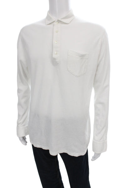 Peter Millar Mens Polo Collared Long Sleeve Cotton White Size L