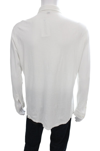 Peter Millar Mens Polo Collared Long Sleeve Cotton White Size L