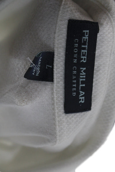 Peter Millar Mens Polo Collared Long Sleeve Cotton White Size L
