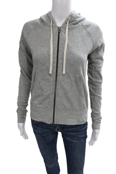 James Perse Womens Full Zip Hoodie Gray Supima Cotton V Neck Long Sleeve Size 1